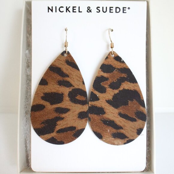 *Nickel & Suede* Fierce Leopard Leather Teardrop Earrings in Gold - SMALL - Picture 1 of 3
